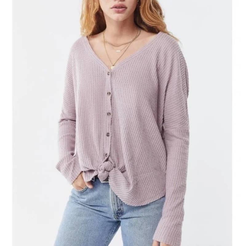 Out From Under Thermal Waffle Knit Top Size XS Purple Oversized Sleep Pajama UO