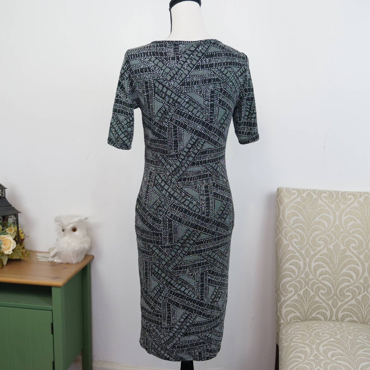 Lularoe Bodycon Julia Dress Size S Glitter Silver Black Sequin Elegant Party
