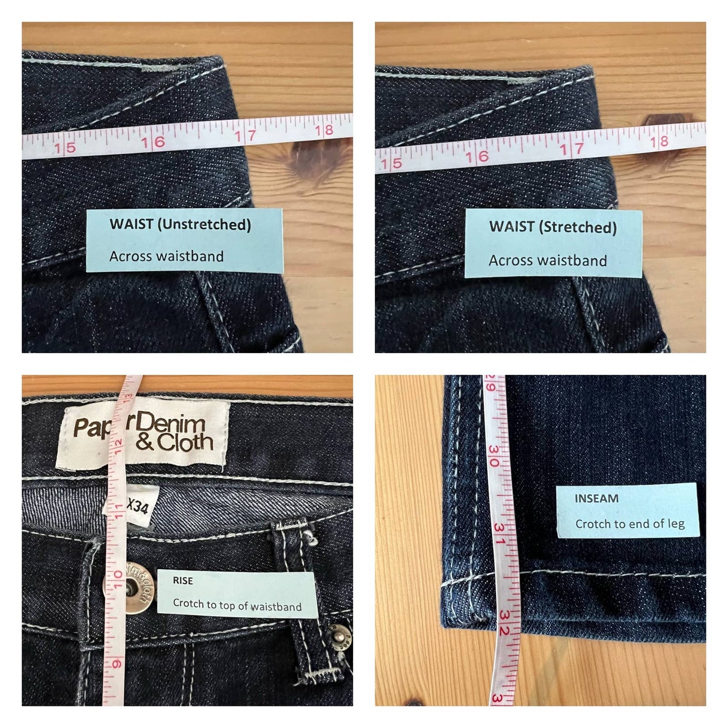 Paper Denim & Cloth Dark Wash Slim Straight Jeans Size 34x34 PD&C Men's Stretch