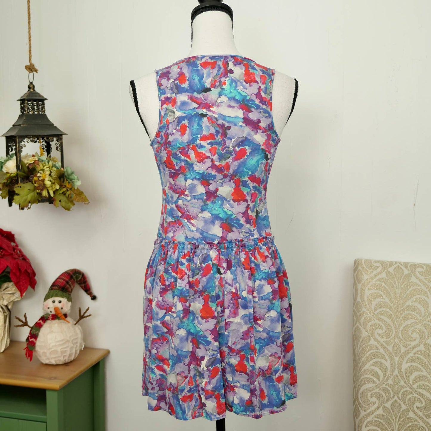 Theory Zip Front Watercolor Dress Size 2 Side Pockets Silk Blend Achi Perplexing