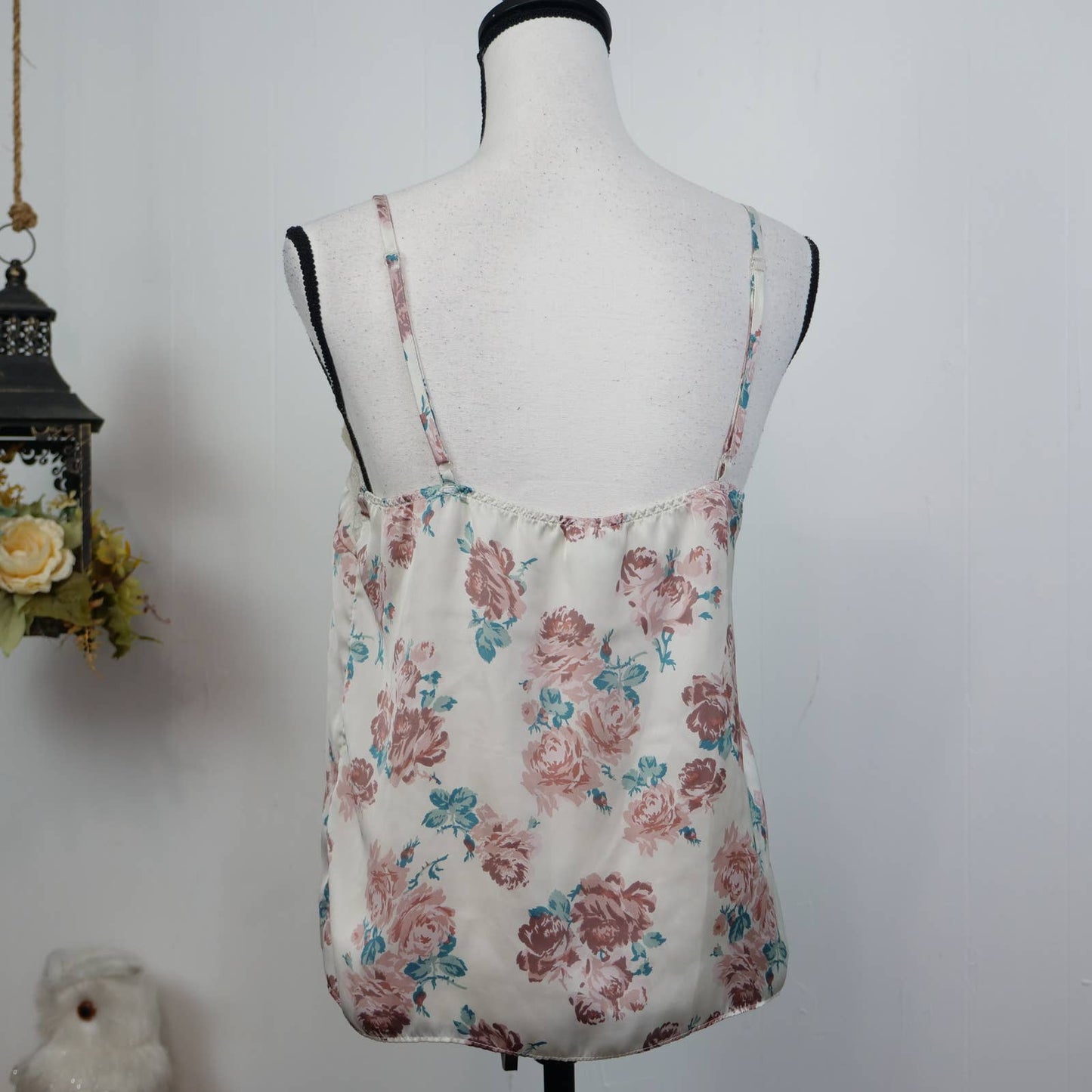 H&M Floral Slip Tank Top Size S Lingerie Night Wear Satin Lace Trim Cami Women's