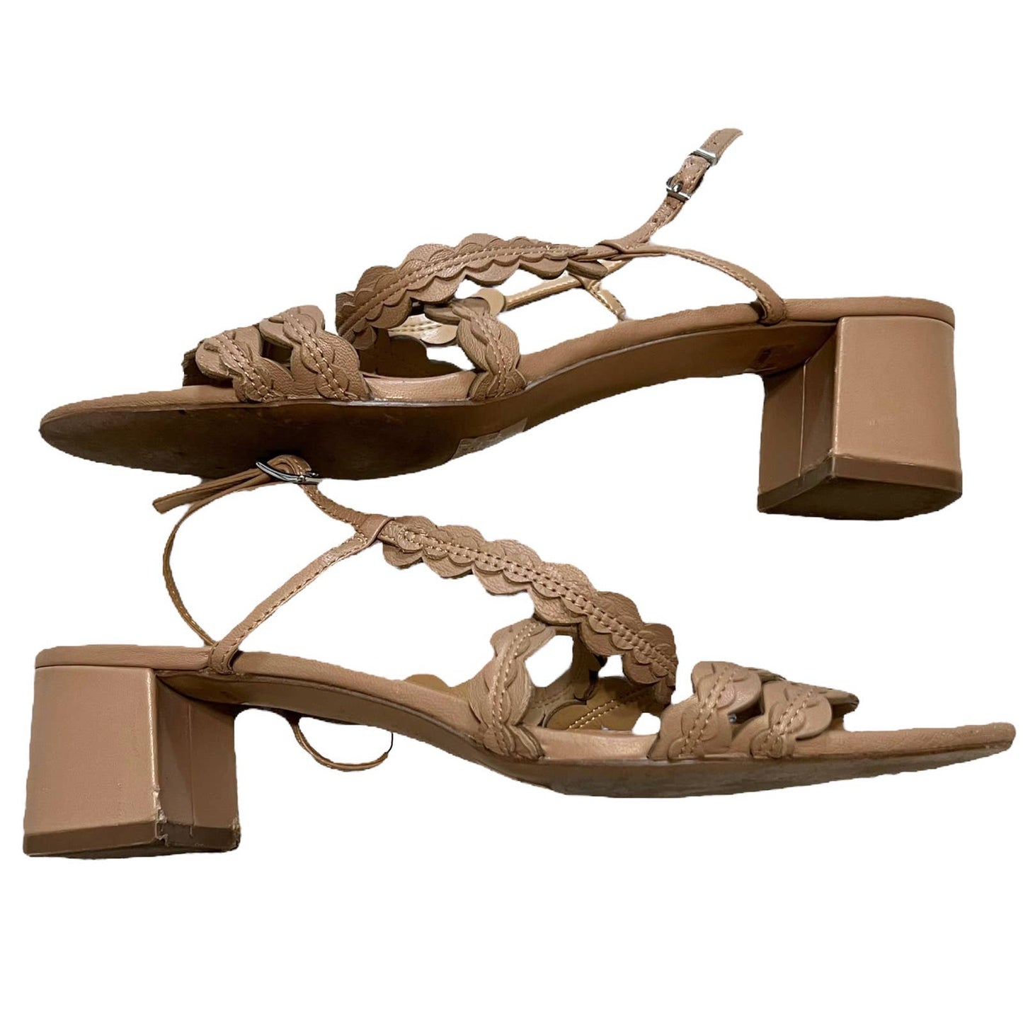 Banana Republic Tan Strappy Sandals Size 9 Leather Scalloped Low Block Heels