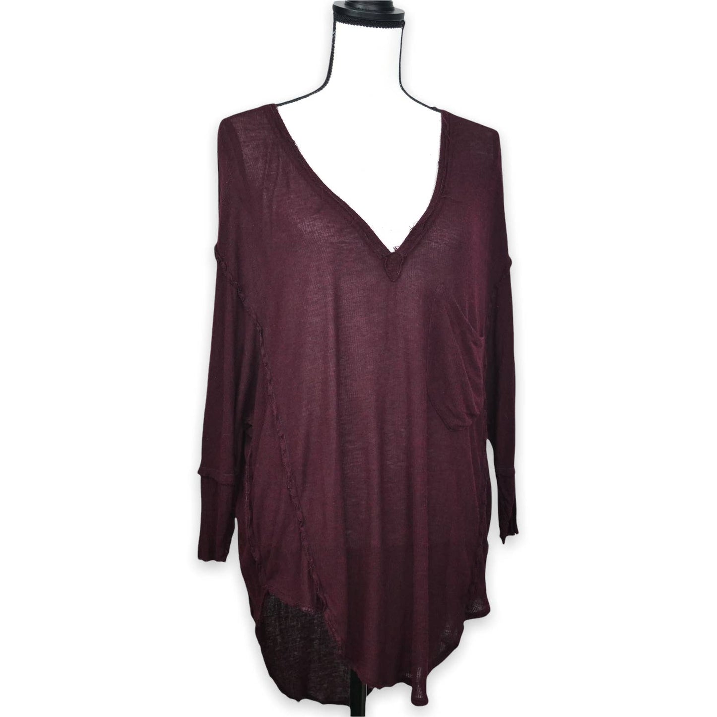 We The Free People Thin Lightweight Tunic Top Size S Maroon Purple Dolman Sleeve