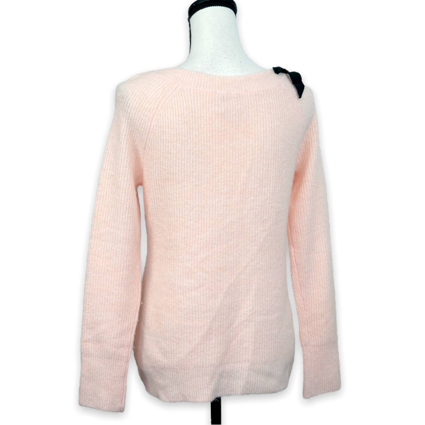 White House Black Market Pastel Pink Ribbed Sweater Size S WHBM Bow Shoulder