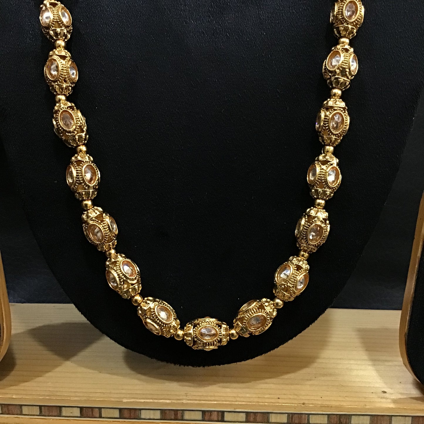 Gold Pearl Beads Necklace Set with matching earring