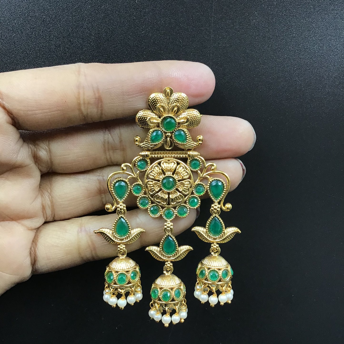Green Color Gold Polish Stylish Earring 2815-6880