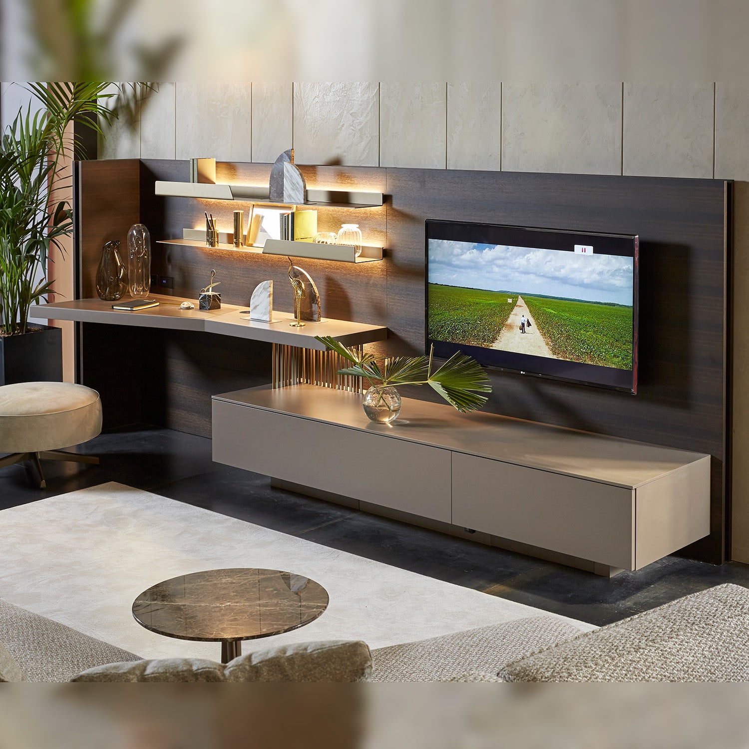 media wall unit with desk