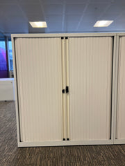 Used Bisley Steel White 1145mmh x 1000mmw x 470mmd Tambour Fronted Cupboard