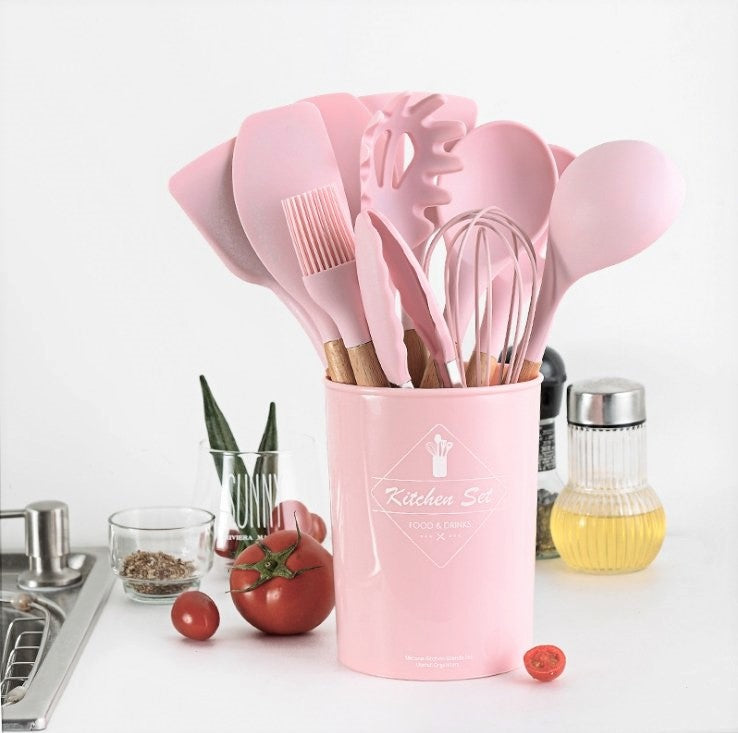 pink kitchen utensil set