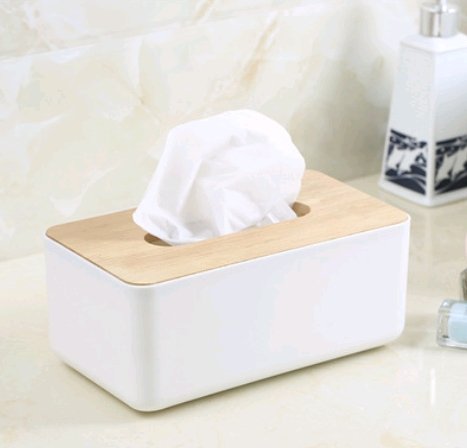White Tissue Box with Wooden Lid