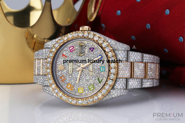 iced out rolex with arabic numerals