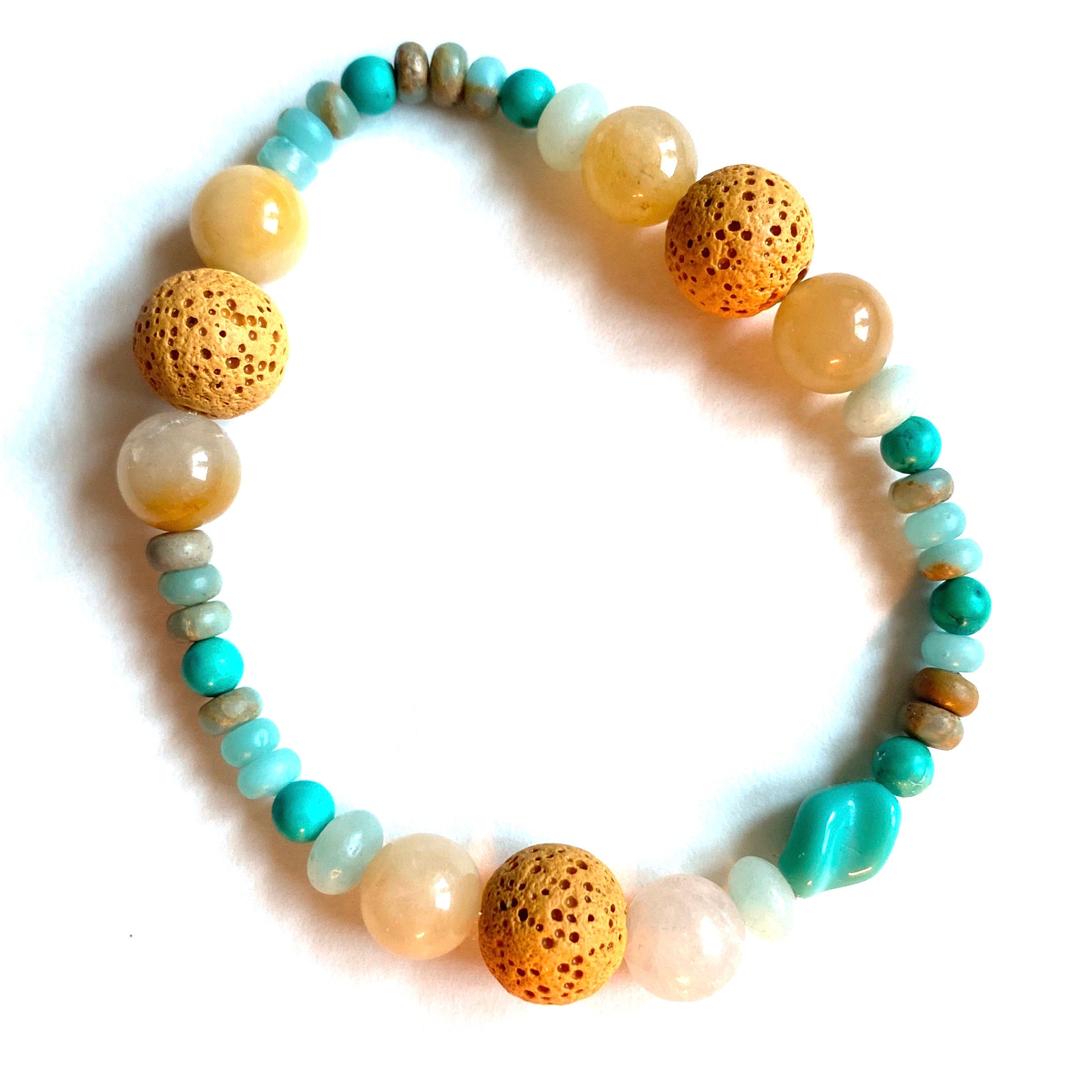 6mm Blue Amazonite Jade with Lava Beads for Aromatherapy Bracelet