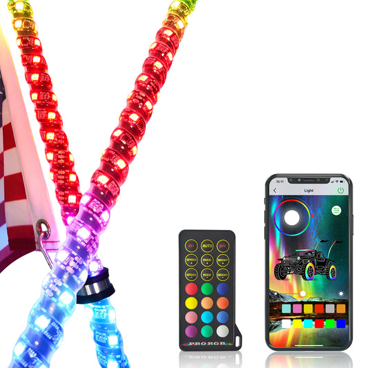 2PCS 3/4/5/6FT Whip Lights, Spiral RGB, 300 Colors, 178 Modes