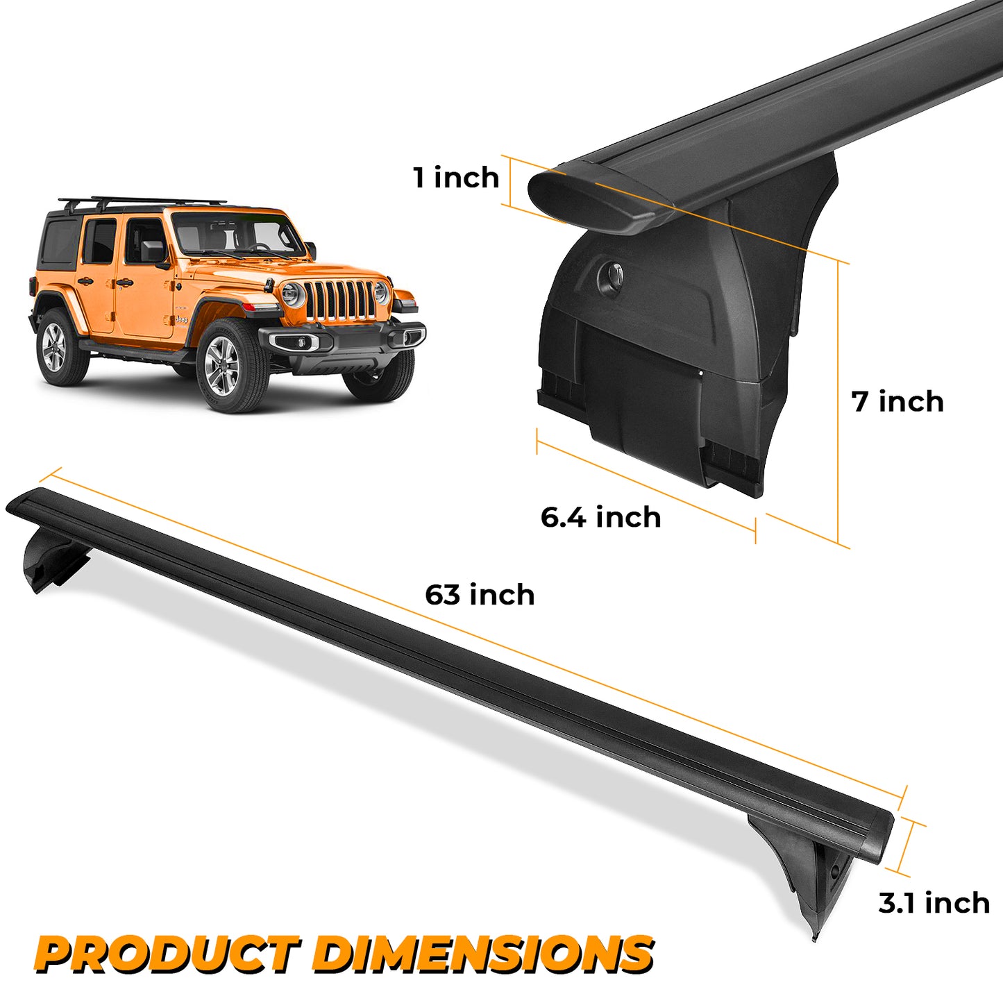 2 PCS Roof Rack Bar Compatible Jeep Wrangler JK JL Gladiator JT 2007-2022 Crossbars