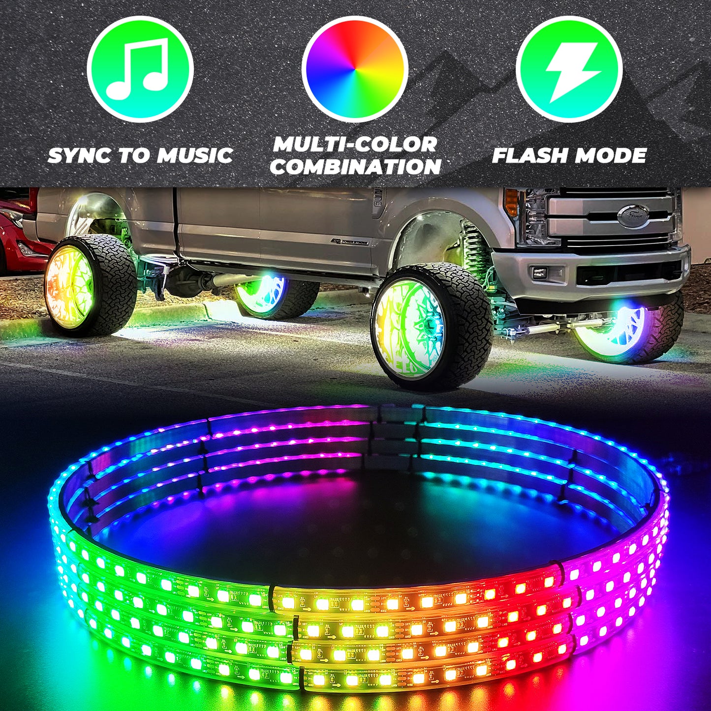 15.5 inch Dancing Color Wheel Ring Light Kit w/Turn Signal and Braking Functionand