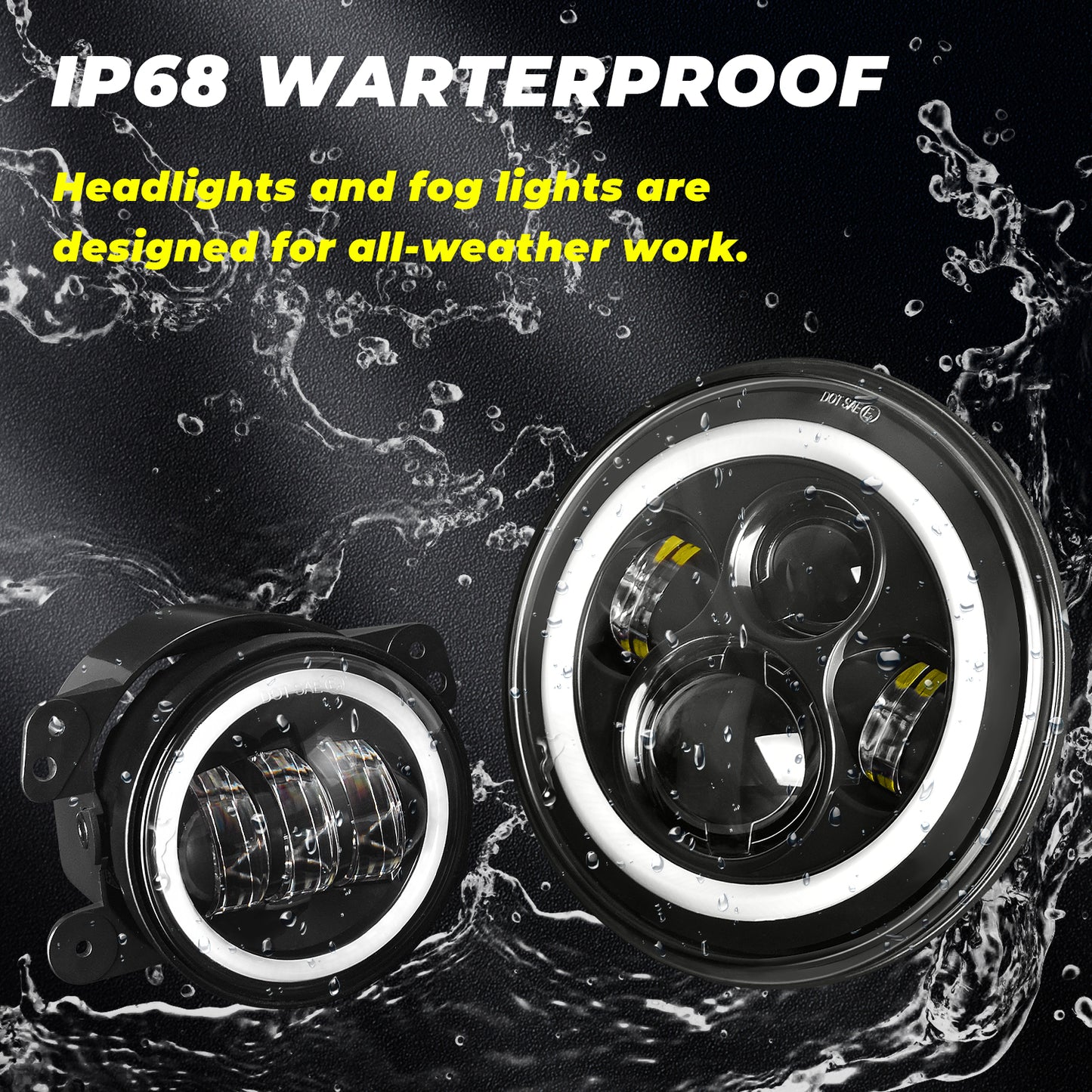 7 inch RGB Halo LED Headlights + 4 inch Fog Lights Bluetooth & IR Controlled Compatible with 1997-2018 Jeep Wrangler TJ JK