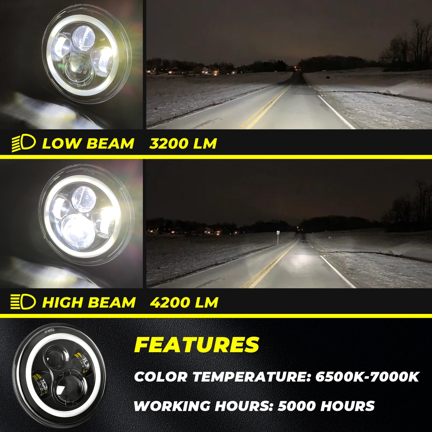 7 inch RGB Halo LED Headlights + 4 inch Fog Lights Bluetooth & IR Controlled Compatible with 1997-2018 Jeep Wrangler TJ JK