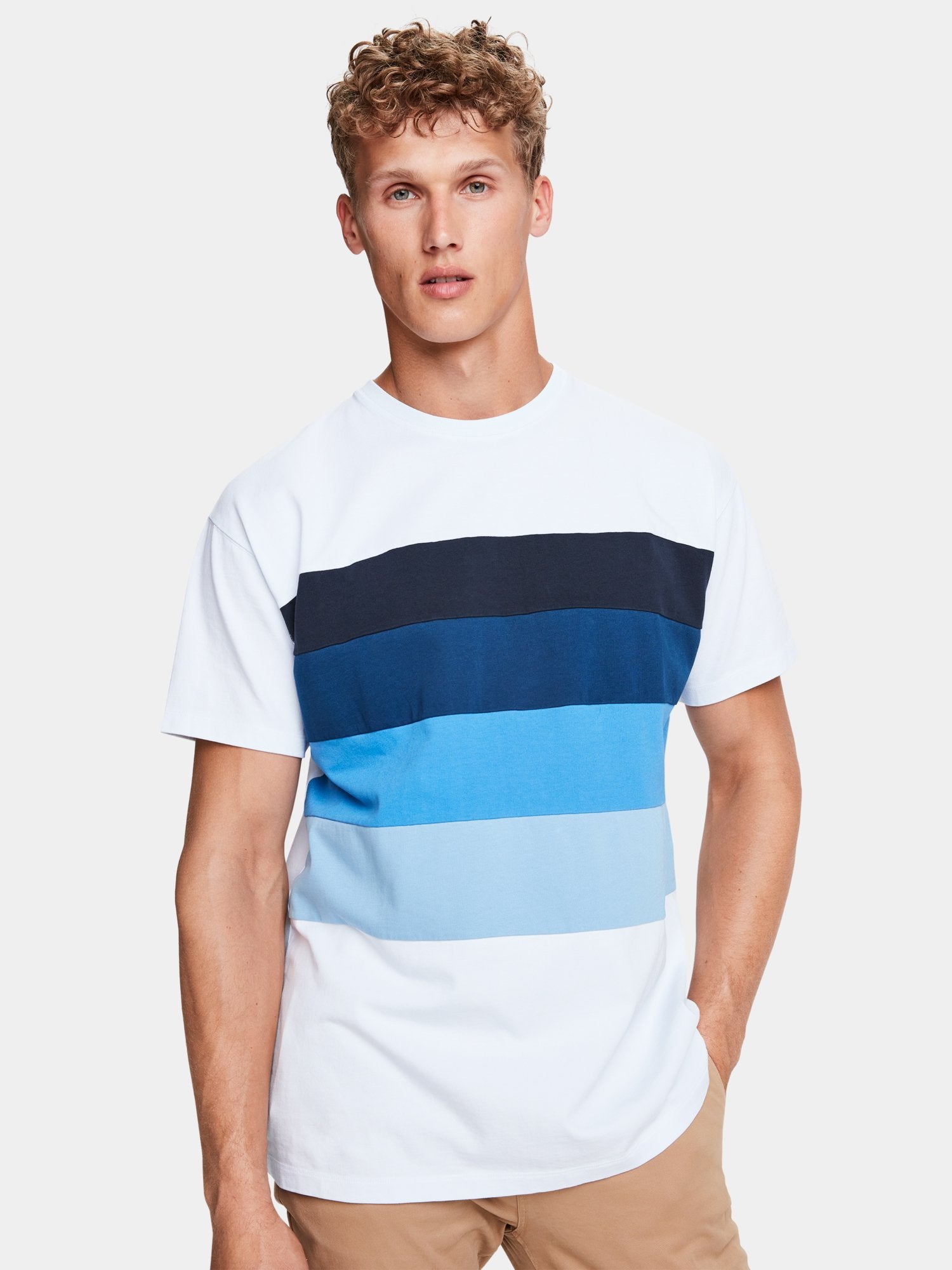 Short sleeve cotton t-shirt with chest print - Scotch & Soda