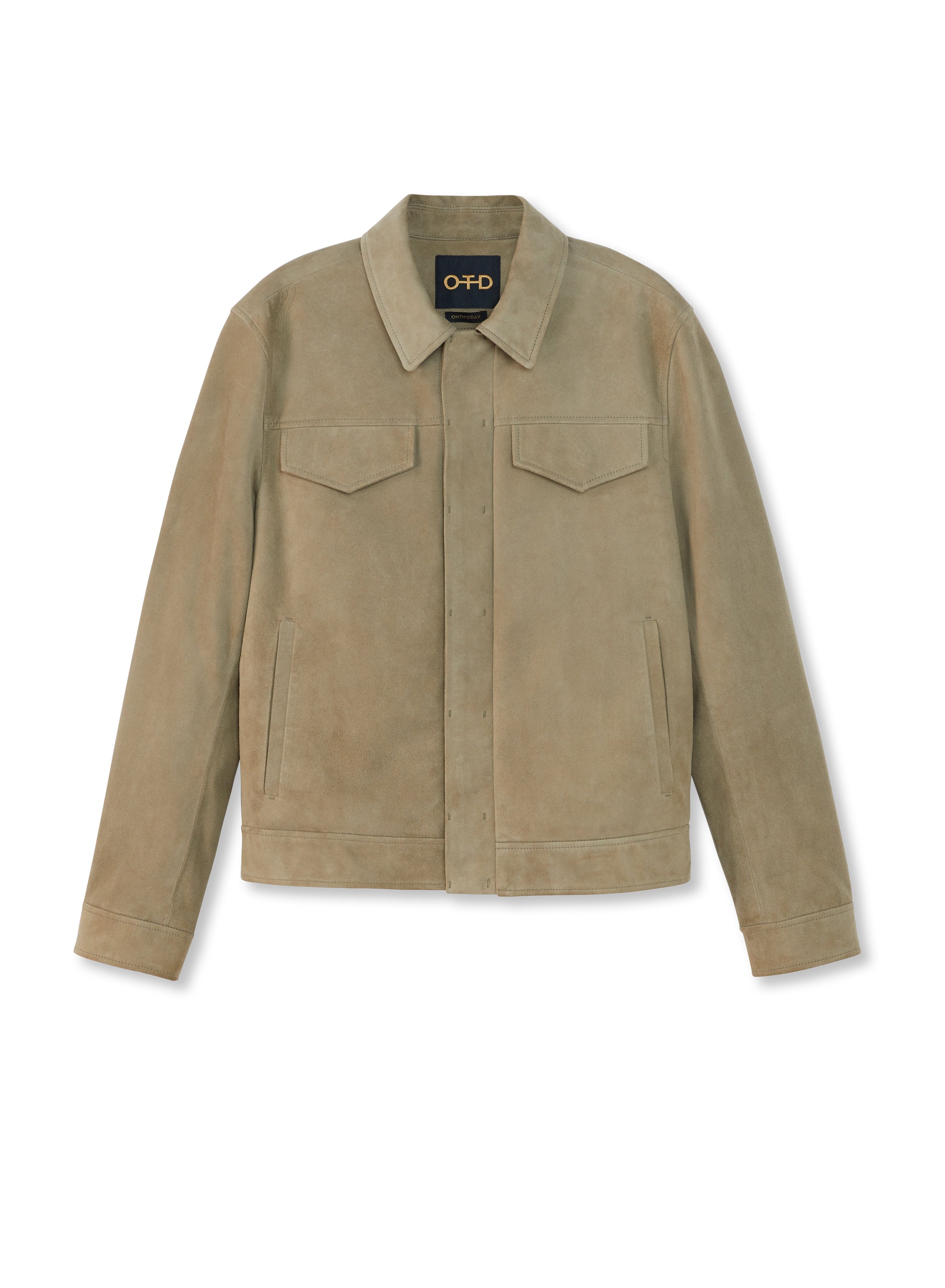 Men's Suede Trucker Jacket in Sage | Men's Jackets & Coats - OTD