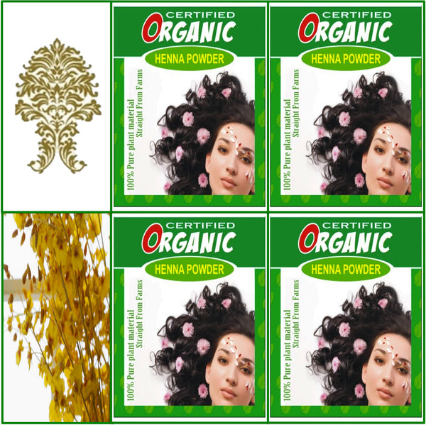 4 Boxes. Certified Organic Henna. Golden Brown Hair Color. 100g Ea.