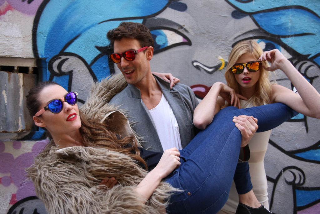Three models wearing Baendit sunglasses 