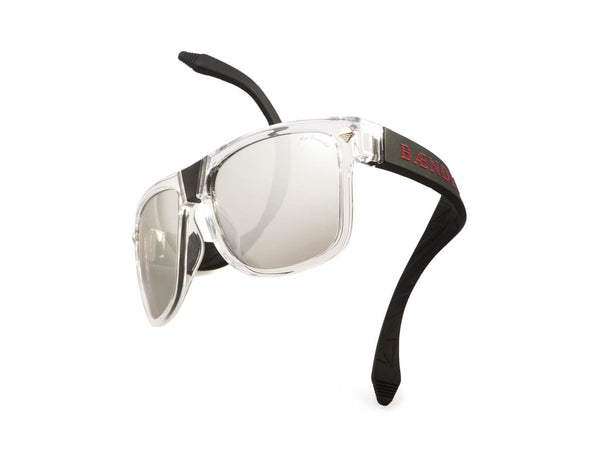 transparent frames with mirrored lenses and black arms