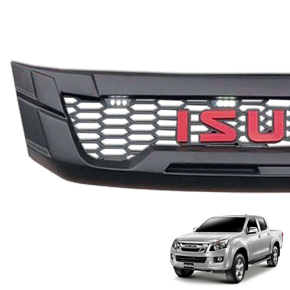 FOR ISUZU DMAX D-MAX 2012 13 14 FRONT BLACK GRILL GRILLE WITH 4 LED CHROME LOGO