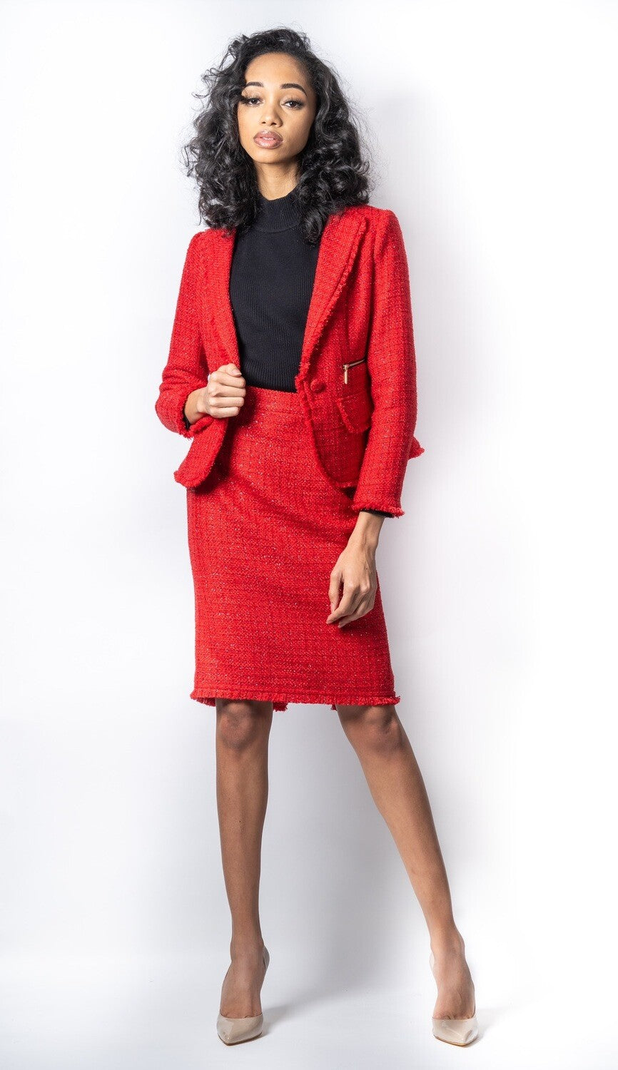 Red Silk Tweed Skirt Suit – Ron NY