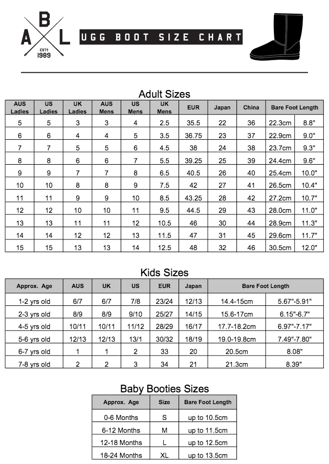 Aussie Bush Leather - UGG Boot Sizing Chart