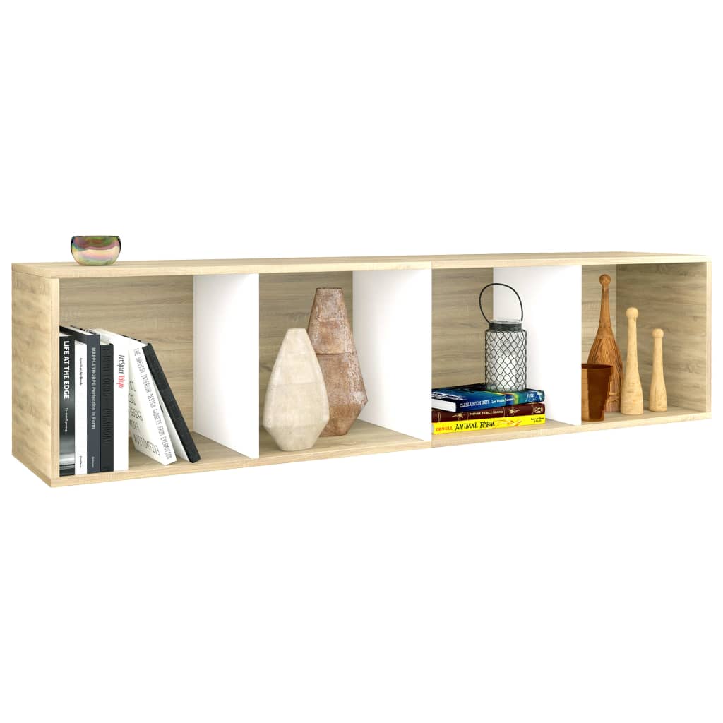 Book Cabinet/TV Cabinet White and Sonoma Oak 14.2"x11.8"x56.3"
