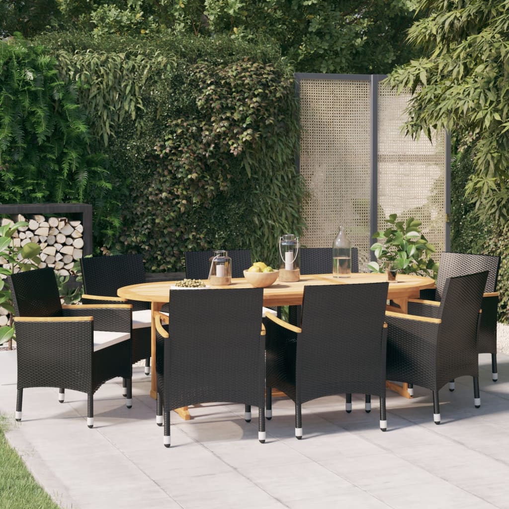 9 Piece Patio Dining Set with Cushions Black