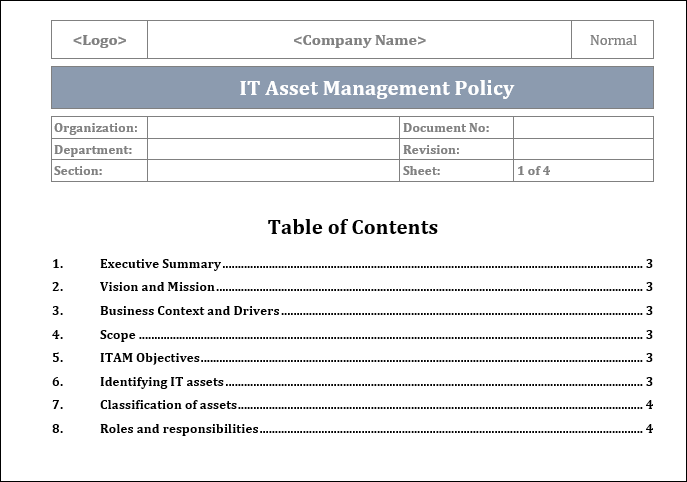 IT Asset Management Policy ITSM Docs ITSM Documents Templates