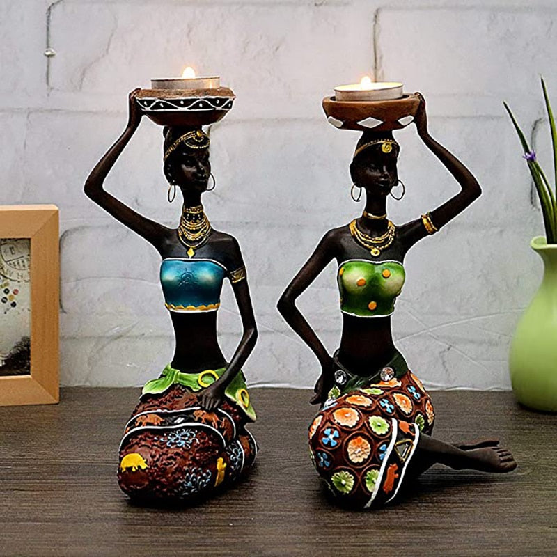 Details about   2x African Womens Figure Candle Holder Statue Candleholder Resin Craft Gift 