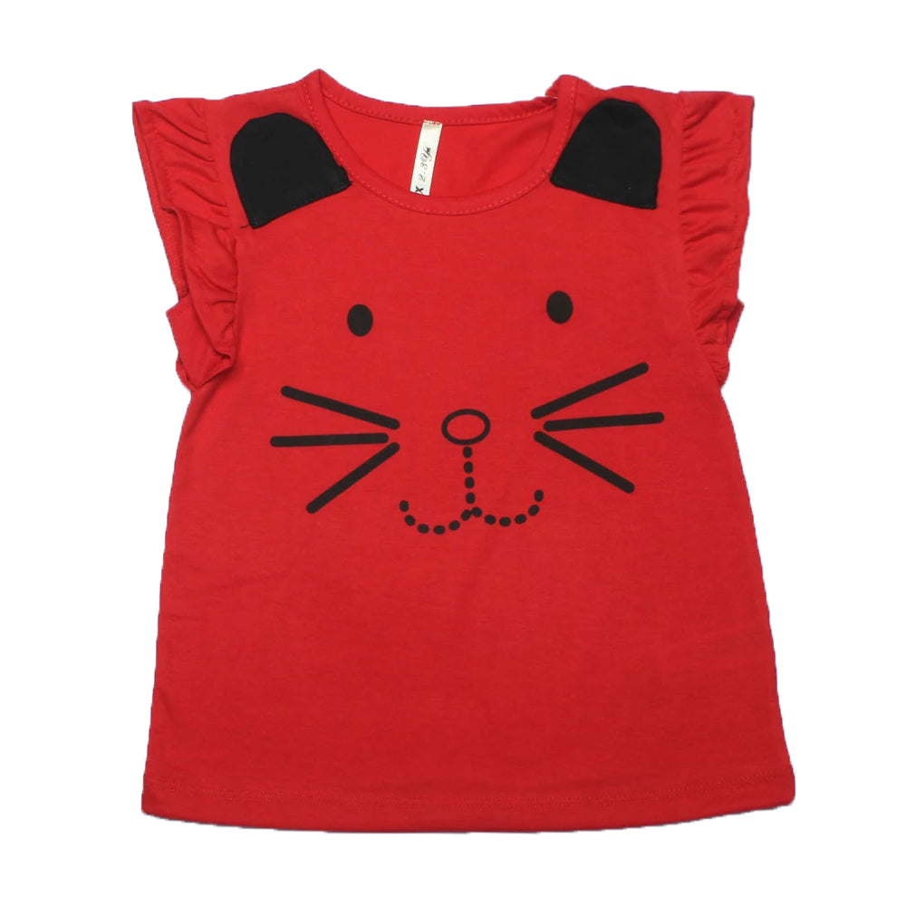 RED KITTY PRINTED T-SHIRT TOP