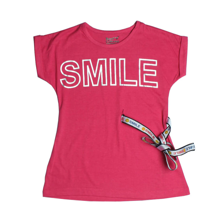 PINK SMILE PRINTED T-SHIRT FOR GIRLS