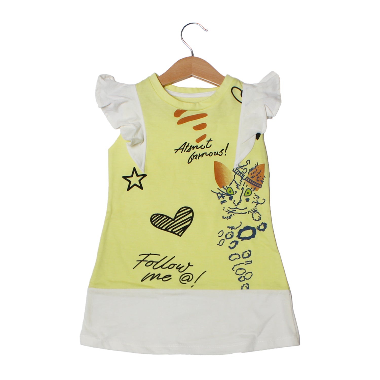 NEW YELLOW WITH WHITE SLEEVES FOLLOW ME PRINTED T-SHIRT TOP FOR GIRLS