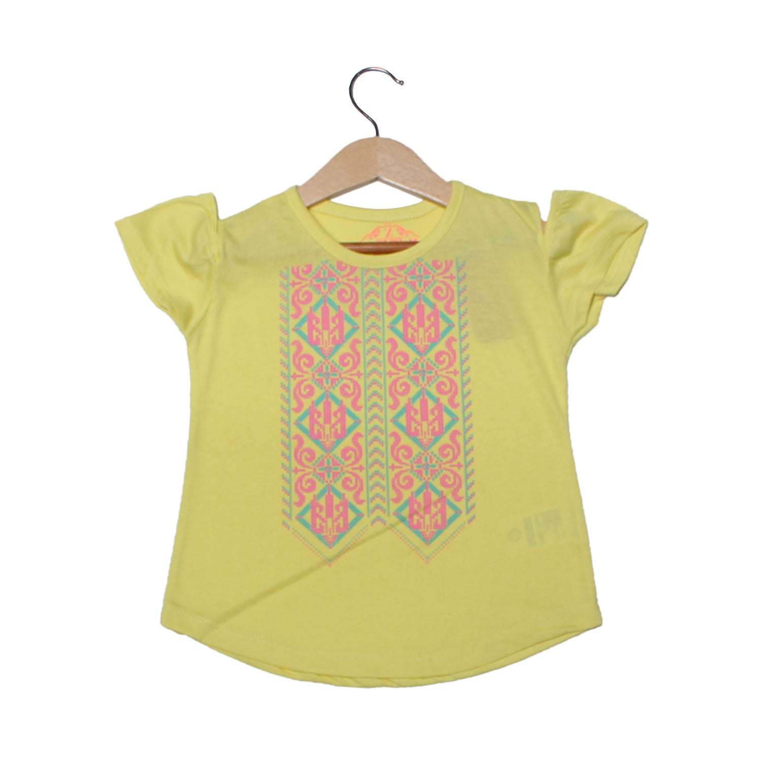 NEW YELLOW COLD SHOULDER DESIGN PRINTED T-SHIRT TOP FOR GIRLS