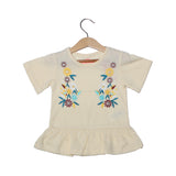 NEW CREAM FLOWER EMBROIDED PRINTED T-SHIRT TOP FOR GIRLS