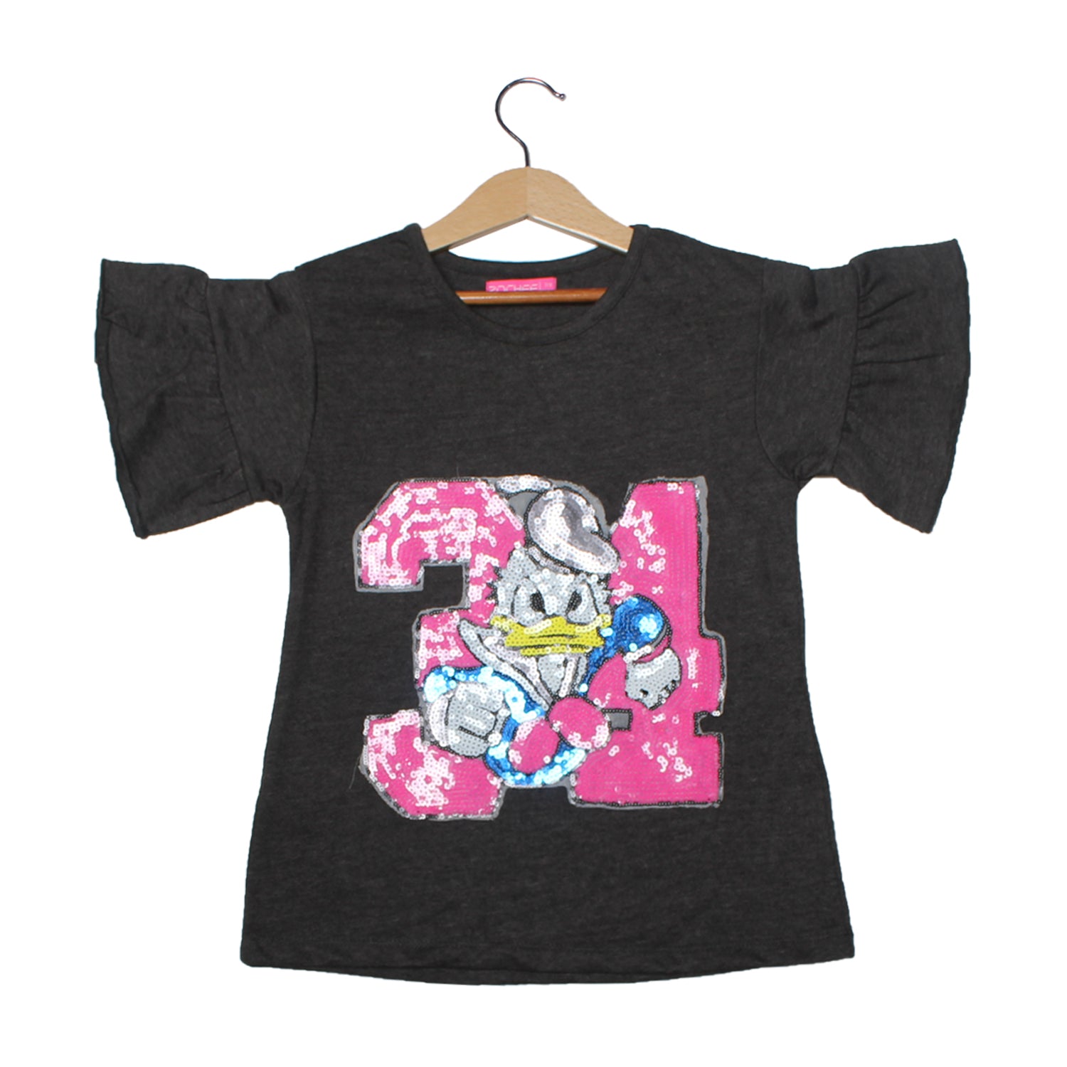 NEW CHARCOAL GREY DUCK PRINTED T-SHIRT TOP FOR GIRLS