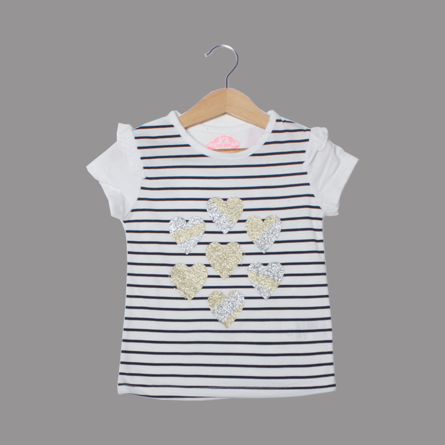 NEW WHITE WITH GLITTER HEARTS PRINTED T-SHIRT TOP FOR GIRLS