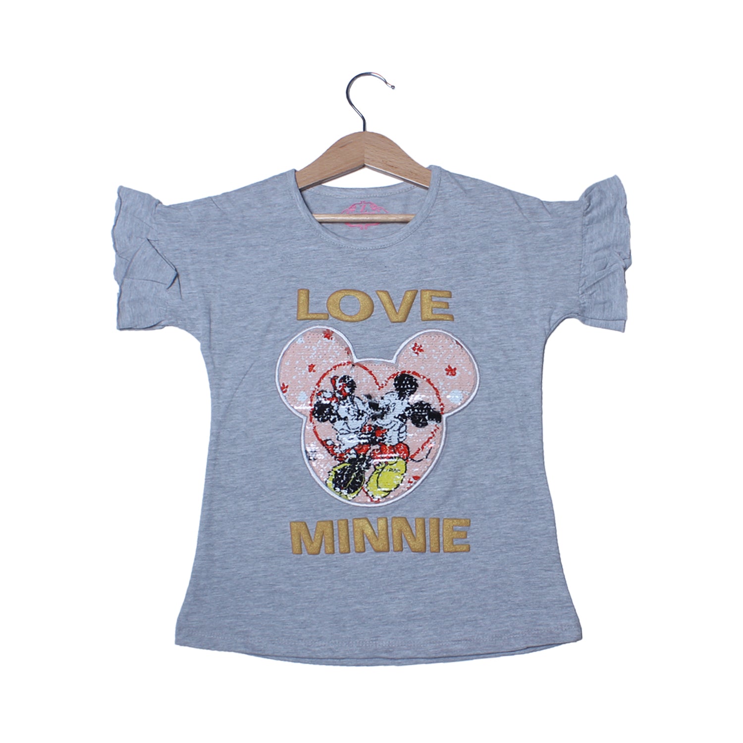 NEW GREY LOVE MINNIE WITH FACE PATCH T-SHIRT TOP FOR GIRLS