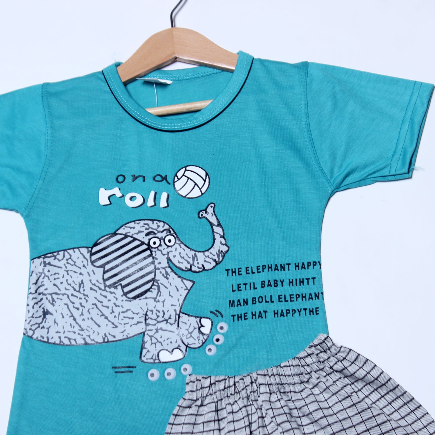 NEW SKY BLUE ELEPHANT PRINTED BABA SUIT