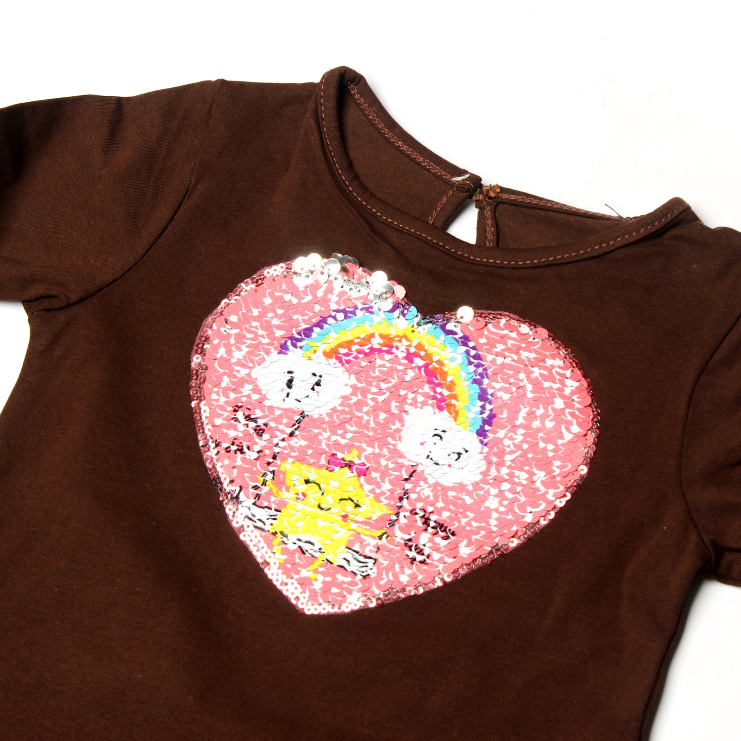 BROWN HEART PRINTED FULL SLEEVES T-SHIRTS TOP