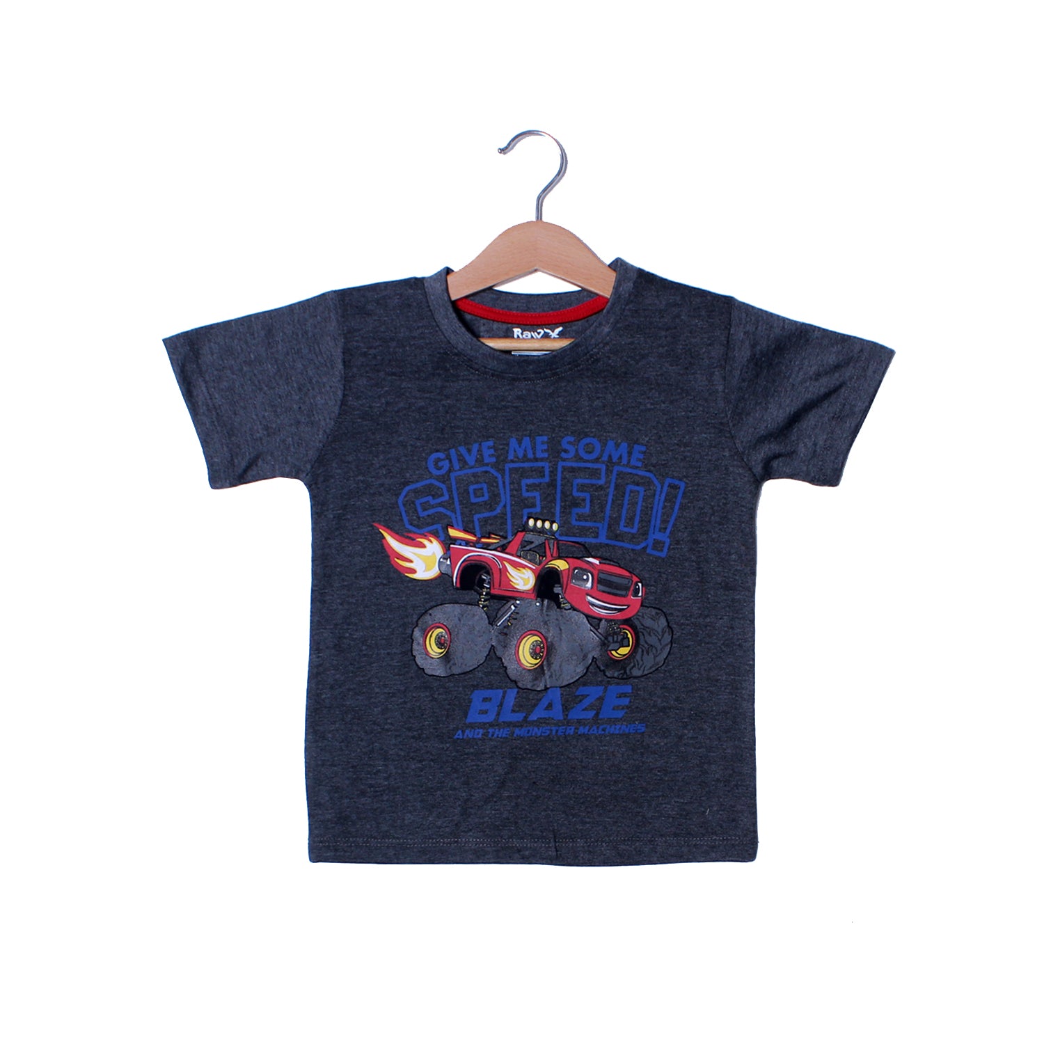 NEW CHARCOAL GREY MONSTER BLAZE TRUCK PRINTED T-SHIRT FOR BOYS