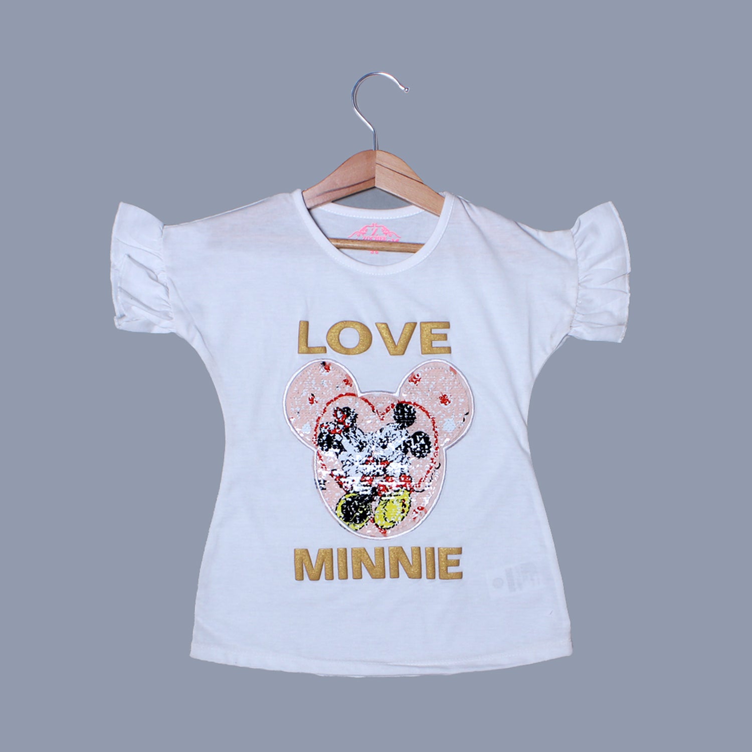 NEW WHITE LOVE MINNIE PATCH T-SHIRT TOP FOR GIRLS