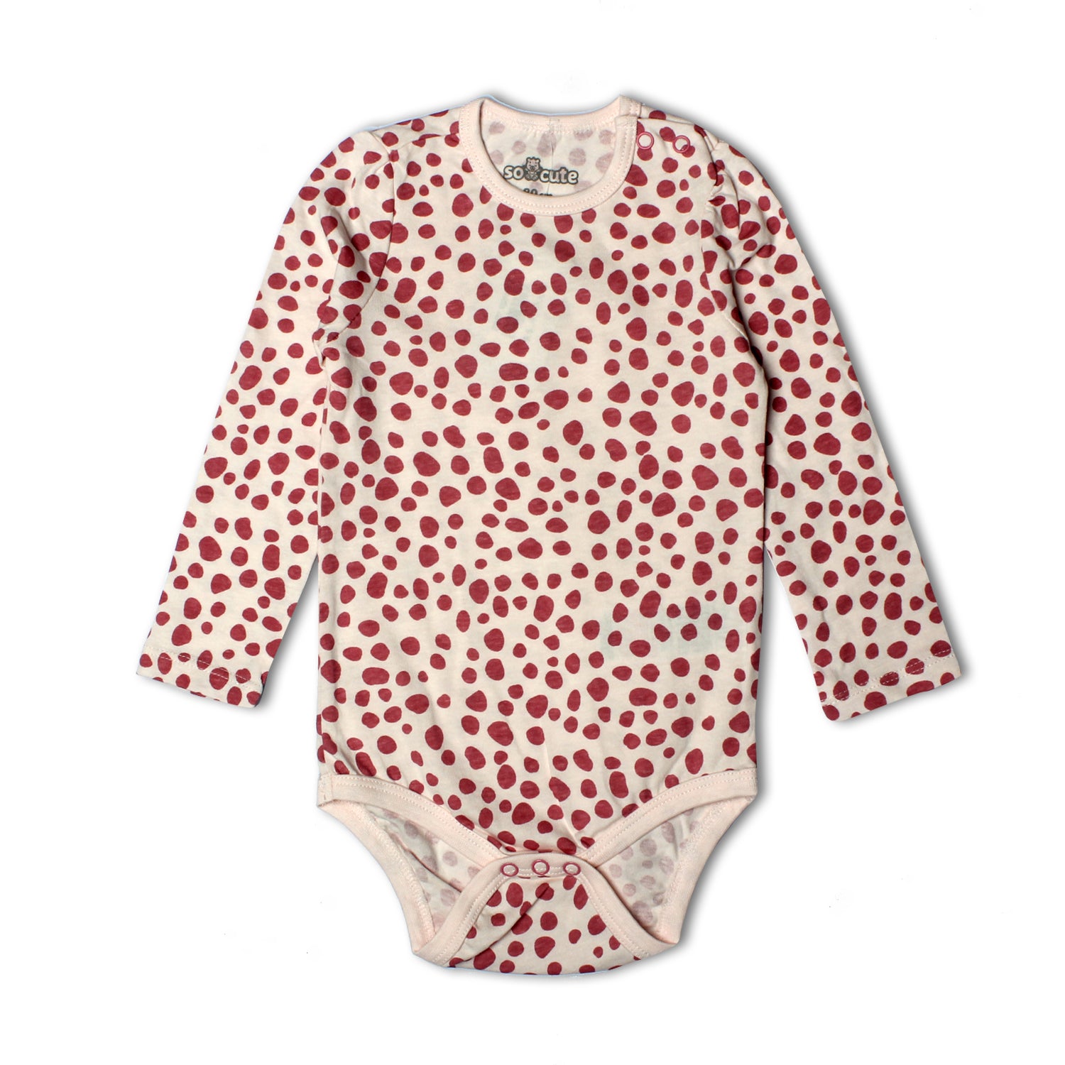 PINK WITH LEOPARD DOTS PRINTED FULL SLEEVES ROMPERS