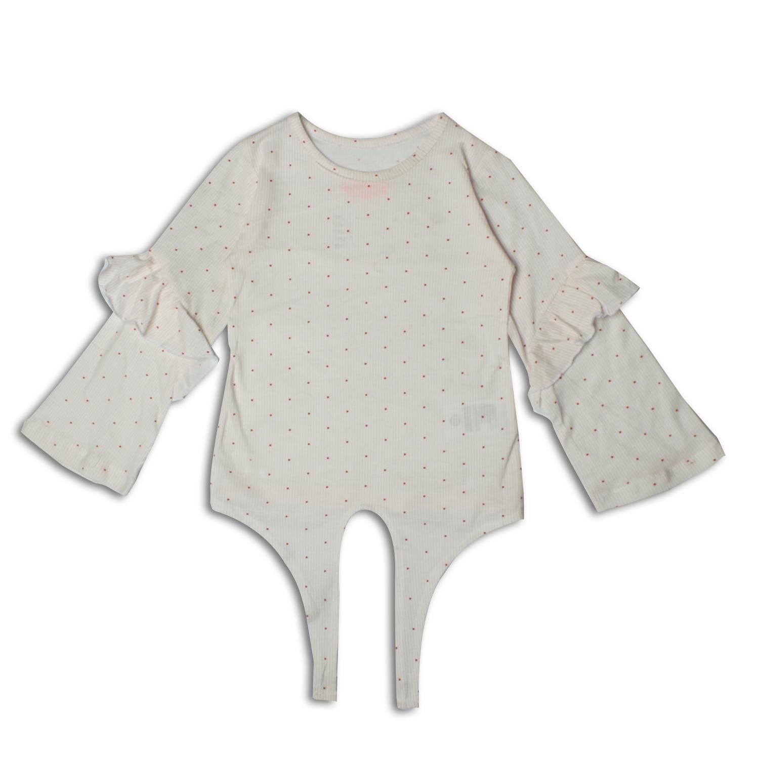 BABY PINK FULL SLEEVES POLKA DOTS PRINTED TOP FOR GIRLS