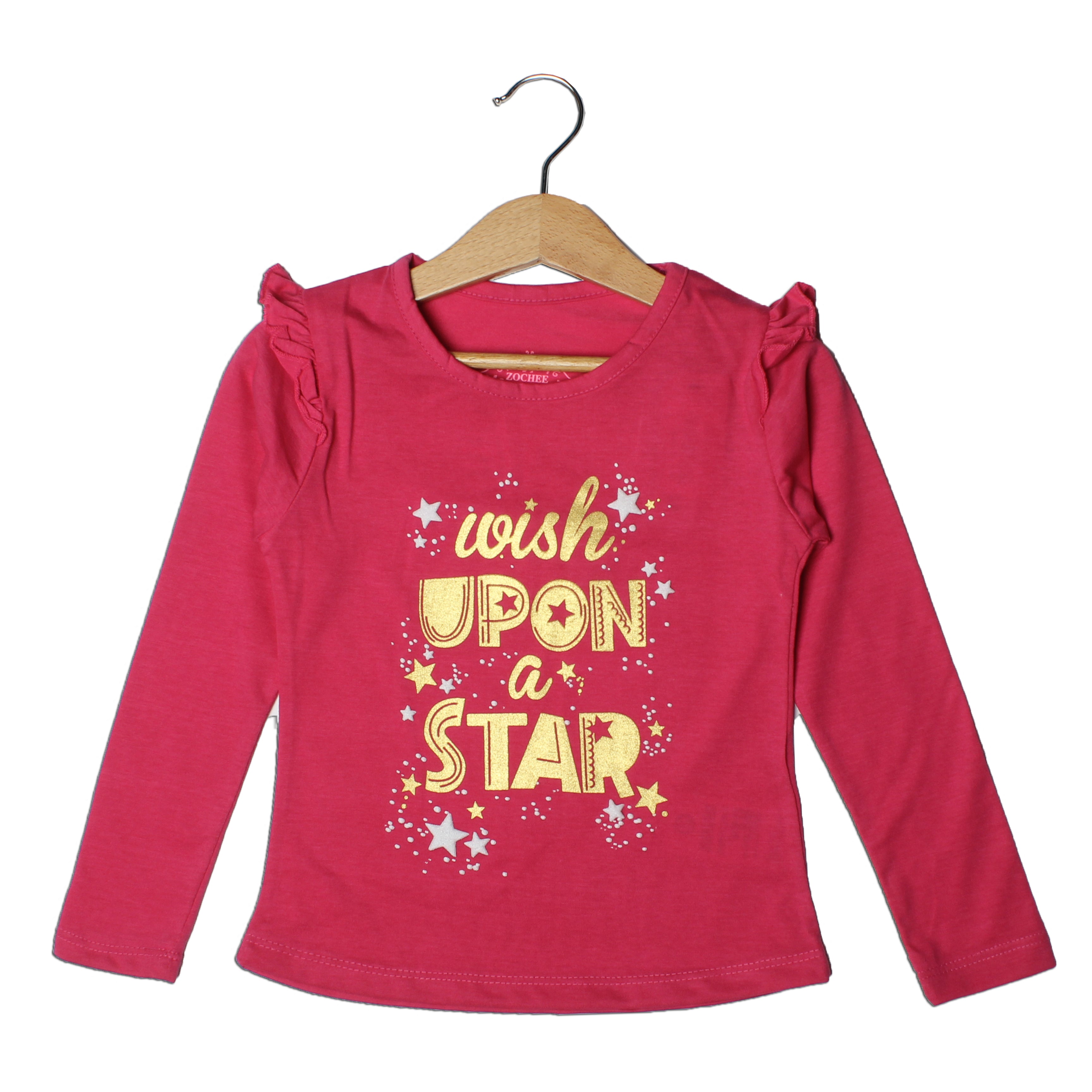 PINK FULL SLEEVES WHISH UP ON A STAR PRINTED TOP FOR GIRLS