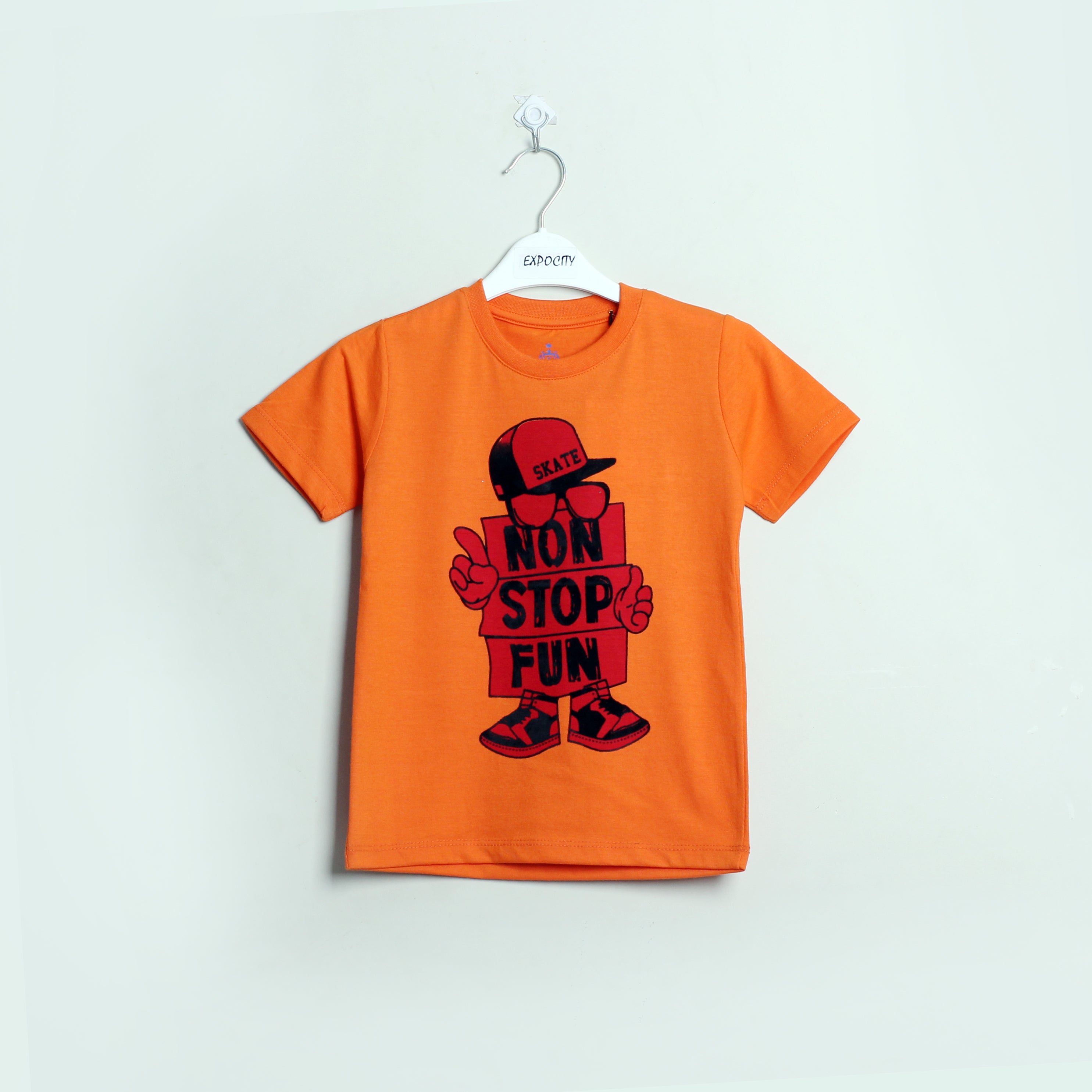 Non Stop Fun Orange Printed T-Shirt