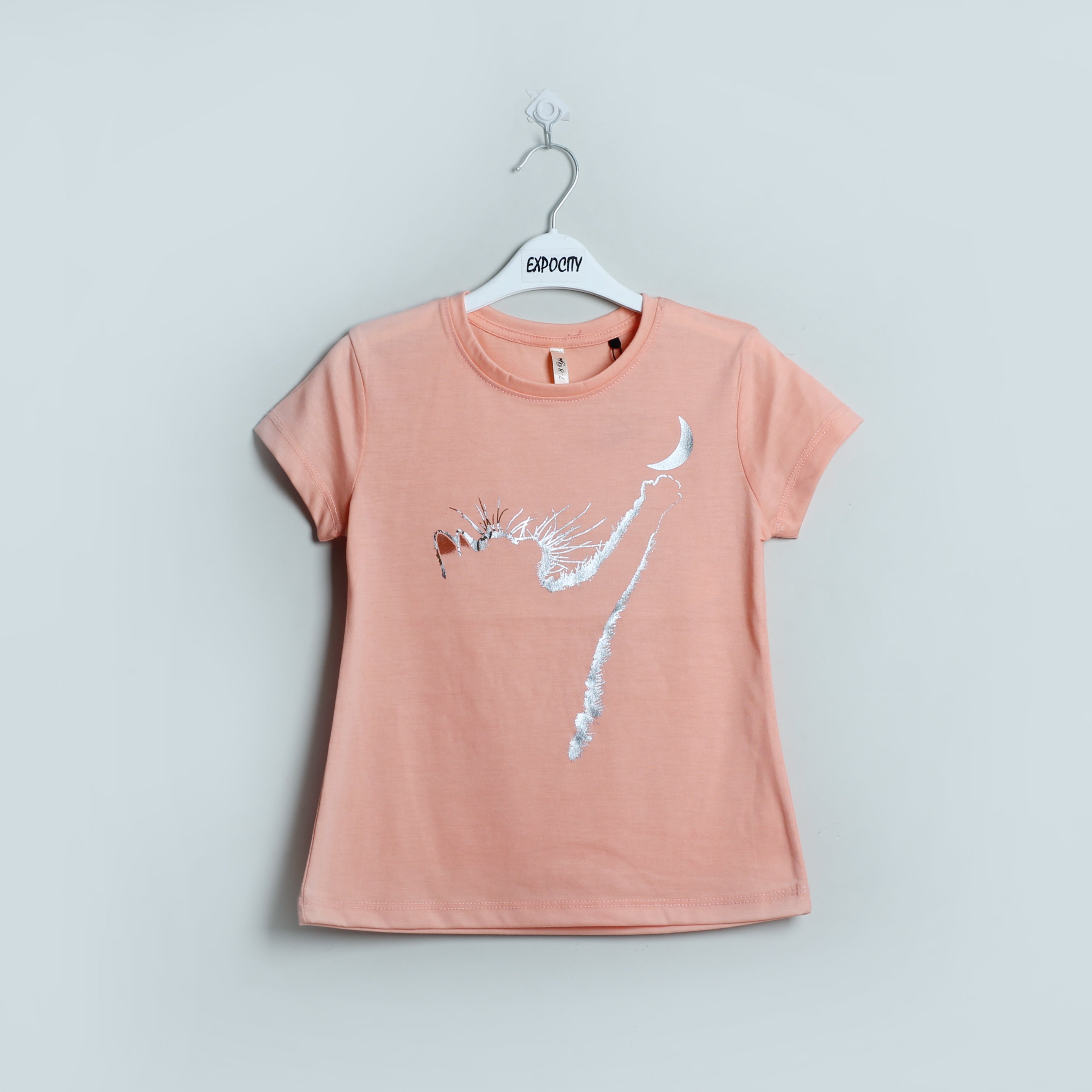 Peach  Cat Printed T-Shirt